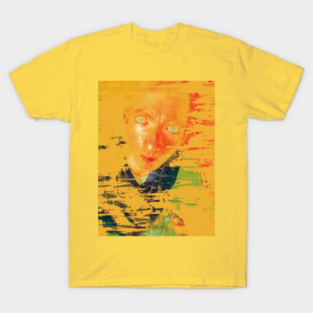 Portrait, digital collage and special processing. Man looking on us. Eyes. Smudged shapes. Yellow. T-Shirt by 234TeeUser234